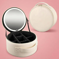 Adjustable Brightness Travel Makeup Bag with Light Divided Compartments Makeup Case with Mirror Hard-Sided Personal Care Storage 3 Color Temperatures