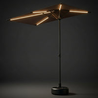 Half Patio Umbrella with Solar LED Lights Space-Saving Patio Umbrella with Lights Height-Adjustable Half Parasol for Balcony, Outdoor Dining Area