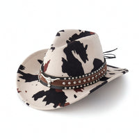 Wide Brim Cowboy Hat with Metal Studs Studded Cowboy Hat with Studs Headwear Timeless for Rodeo, Costume Party