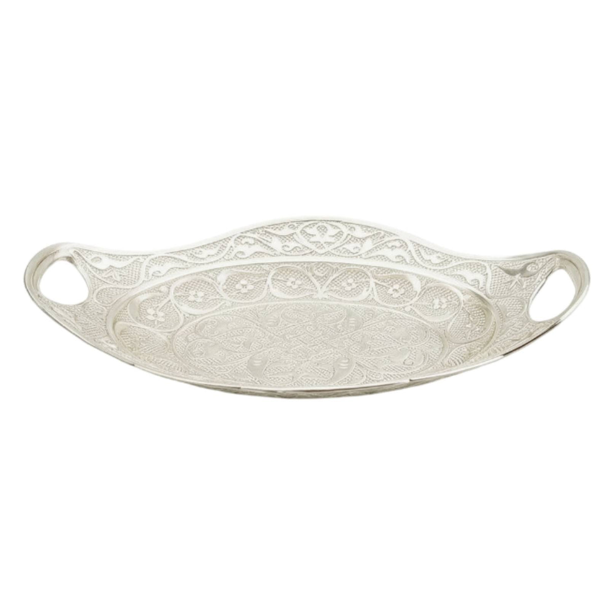 Filigree Tray Decorative Metal Tray with Handles Ornamental Bowl Lustrous Embossed for Home Decorators, Coffee Table, Entryway