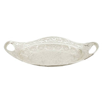 Filigree Tray Decorative Metal Tray with Handles Ornamental Bowl Lustrous Embossed for Home Decorators, Coffee Table, Entryway