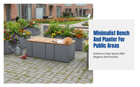 Configurable Outdoor Planter Bench, Stainless Steel and Solid Wood, For Plazas, Malls, Landscapes, Leisure