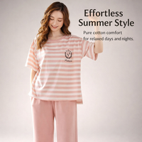 Ladies Pyjamas Set in 100% Material with Short Sleeve and Cropped Pants, Womens for Summer Loungewear, Breathable