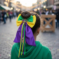 Violet Green Yellow Colors Feather Bow Hair Clip Festival Design Mardi Gras Hair Clip Colorful Fashion Accessory Eye-Catching for Girls, Carnival, Parade