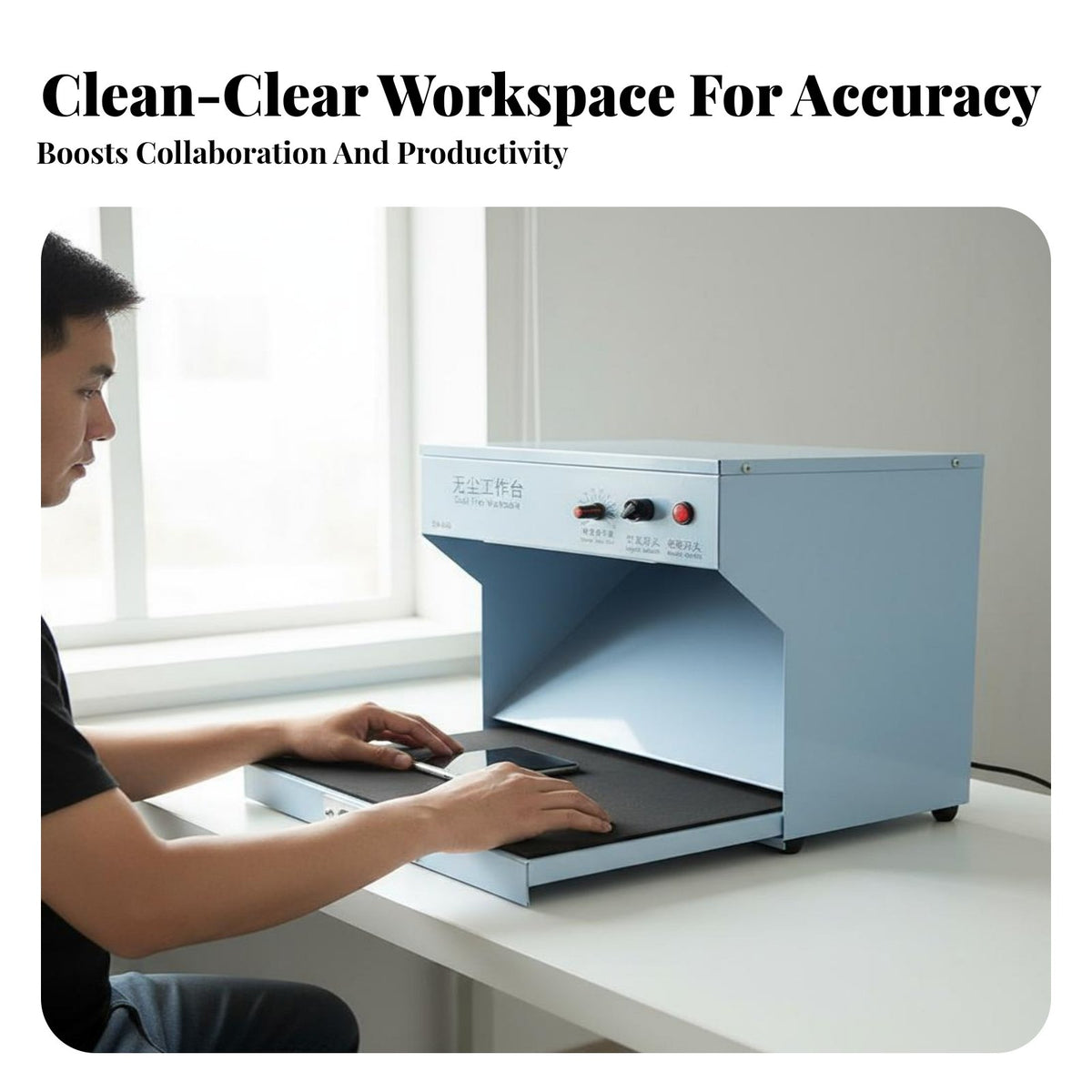 Adjustable Fan Speed Phone Repair Clean Station Easy Operation Negative Ion Air Purifier Bench Mini Dust-Non-Contaminating Worktable for Workshop Workers, DIY Enthusiasts, Electronics Workshop S, Workshops, Home Garage