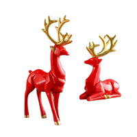 2 Pieces Nordic Design Deer Figurine Modern Deer Sculpture Artistic Design Reindeer Statue Resin Material for Living Room, Wine Cabinet, Entryway