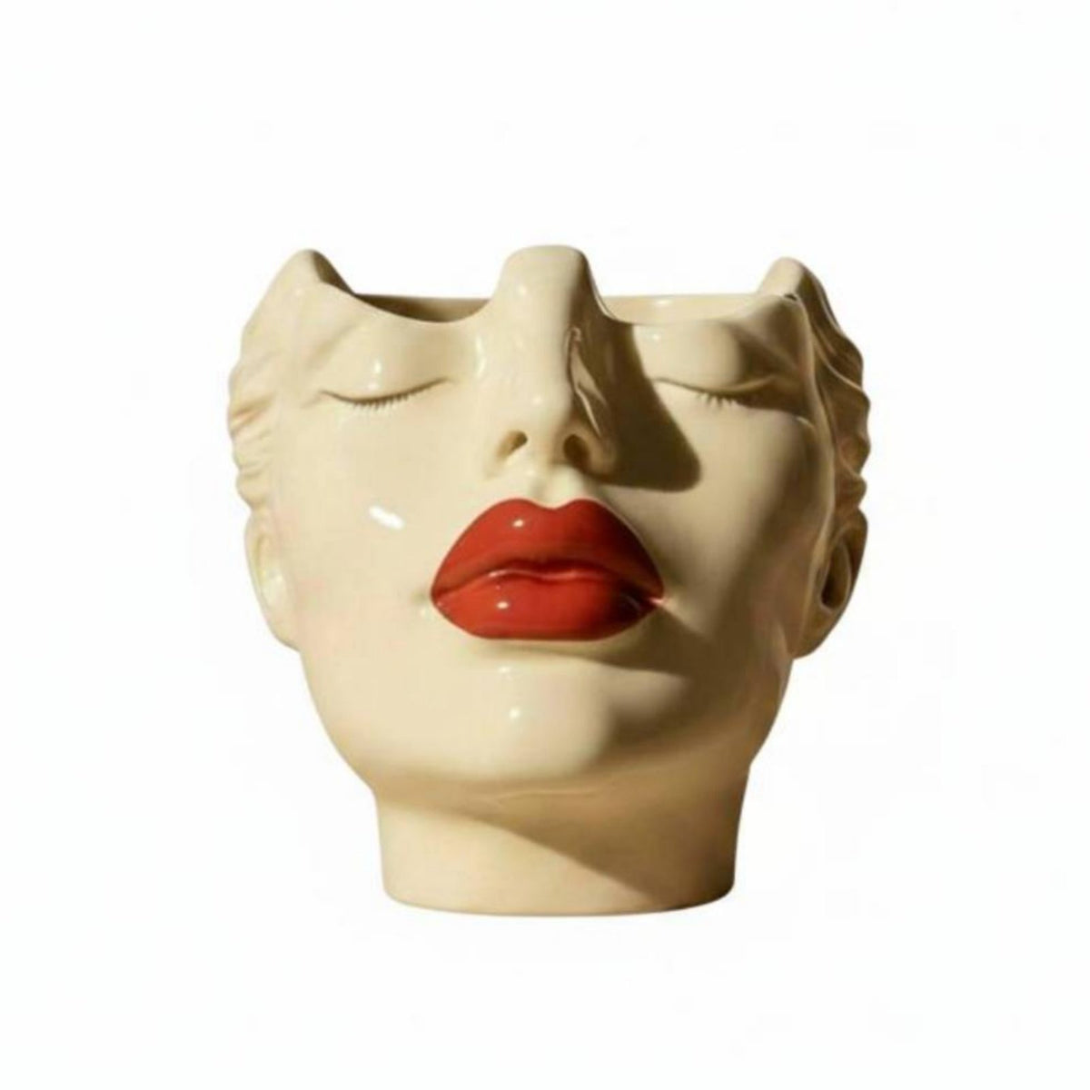 Head Shaped Vase Feminist Art Woman Head Brush Holder Boho Style Face Vase for Women, Vanity Table, Dressing Room, Washroom Counter