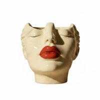 Head Shaped Vase Feminist Art Woman Head Brush Holder Boho Style Face Vase for Women, Vanity Table, Dressing Room, Washroom Counter