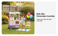 Ice Cream Shop Playset Realistic Design Wooden Ice Cream Cart With Accessories Kids Dessert Trolley for Preschoolers, Boys, Playroom, Daycare, Nursery