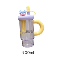 Large Capacity Straw Cup Cute Cartoon Design Handled Water Cup Portable Tumbler Handle Grip for Women, Girls, Cycling, Travel, Outdoor