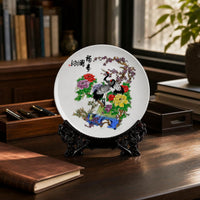 Jingdezhen Ceramic Decorative Plate with Stand, 10-inch, Hand-Painted Mountain Spring Design for Home and Office Decor