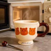 French Cream Bear Mug, Cute Simple Milk Cup for Students and Couples, Large Capacity Ceramic Mug