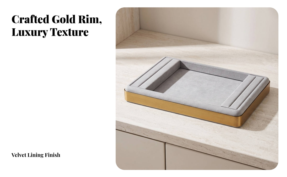 Velvet Jewelry Display Tray | Brushed Metal Frame, Jewelry Organizer Tray, for Showcases