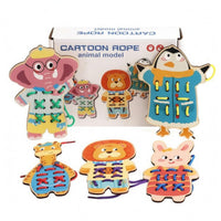 Punched Holes Animal Threading Board Fine Motor Skills Wooden Lacing Board Finger Dexterity Learning Toy Hand-Eye Coordination