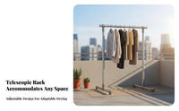 Freestanding Design Adjustable Costumer Stand Mobile with Rolling Casters Wheeled Single Clothing Rack Lockable casters Laundry Supply for households, Apartment Dwellers, Students, Bedroom, Balcony, Dorm Room