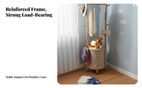 Mobile Design Rolling Coat Rack with Hamper Side Hooks Rolling Clothes Rack with Shelf Multi-Functional Garment Stand Space-Saving for Apartment Dwellers, Students, Homeowners, Living Room, Entryway, Walk-in Closet