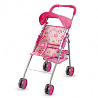 Foldable Doll Stroller with Canopy Pretend Play Folding Stroller Portable Toy Stroller Safe for Playroom