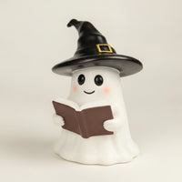 Reading Ghost with Witch Hat Cute Ghost Figurine Standing Tabletop Decoration Playful for Students, Bookshelf