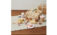 Wooden Picnic Basket Toy Educational Influenced Kids Wooden Food Playset Simulation Dessert Toy Set for Young Children