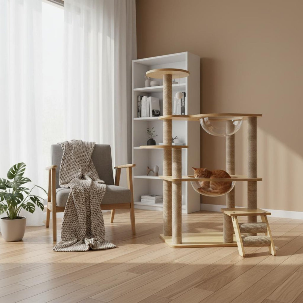 Stable and Sturdy Multi-Level Cat Tree with Space Capsules Strong Load-Bearing Pet Furniture for Indoor