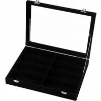 Divided Compartments 8 Slot Eyeglasses Box Metal Latch Glass Lid Glasses Box Rectangular Tray Velvet Lined Eyeglasses Case Slim Profile