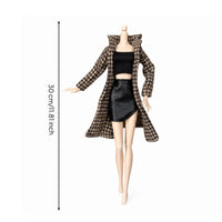 Houndstooth Doll Coat with Skirt Faux Leather Fashion Doll Clothes Miniature High-Quality for Children