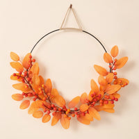 Half-Wreath Lightweight Wreath with Metal Hoop Faux Botanical Decoration for Thanksgiving, Entryway
