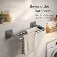 Washroom and Dorm Room Towel Rack for Students, Space Aluminum Double Bar for Bathroom 24 Inch or 18 No-Drill Self-Adhesive Storage