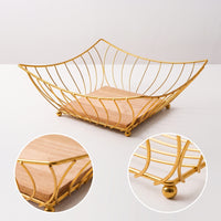 Modern Square Fruit Basket Decorative Fruit Basket with Wooden Base Elegant Versatile for Coffee Table