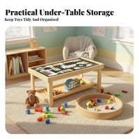 Solid Wood Construction Wooden Building Block Table Educational Multi-Functional Kids Activity Table Safety Rounded Corners for Toddlers, Preschoolers, Parents, Playroom, Preschool, Nursery, Daycare