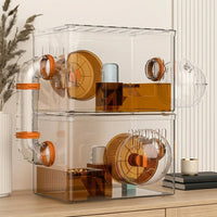 Luxury Hamster Cage with 2 Levels, Rectangular Acrylic Hamster Cage in Modern Style, Detachable Transparent Hamster Cage for Dwarf Hamster Mice