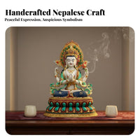 Traditional Craftsmanship Four-Armed Avalokiteshvara Statue Multi-Color Finish Nepalese Design Guanyin Statue Intricate Intricacy S Tibetan Chenrezig Sculpture for Buddhists, Art Collectors, Mindfulness Practitioners, Buddhist Shrine, Temple