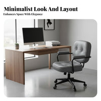 Adjustable Height Upholstered Rolling Chair Ergonomic Design Retro Rolling Armchair Padded Seat Office Furniture Thick Cushion for Home Workers, Students, Study Room, Bedroom, Vanity