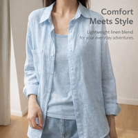 Women Beach Cover Up Linen Shirt Two Piece Set for Travel Outfit, Long Sleeve Sun Protection with Pleated Design, Blended Summer Wear