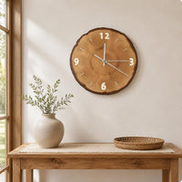 Wooden Wall Timepiece White Hands Wood-Slice Timepiece Simple Tick Marks