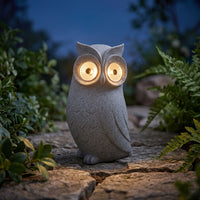 Owls Statue with Lighted Eyes Cute Animal ornament Enchanting Garden Ornament for Gardeners