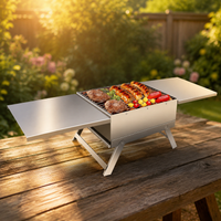 Portable Charcoal Grill Pizza Oven, Stainless Steel Grill with Pizza Attachment, Foldable for Camping & Garden, 25x31cm
