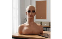 PVC Mannequin Head Photo Prop Female Bust Mannequin with Shoulders Female Display Bust for Salon