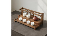 Black Walnut Tea Display Stand Solid Wood Wooden Tea Set Organizer Space Saving Wooden Teacup Rack for Living Room, Kitchen, Office