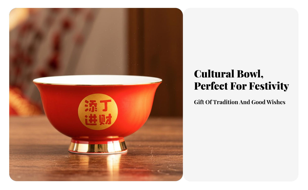 Blessing Ceramic Bowl, Red Festive Tableware, Housewarming Gift, Decorative Bowl