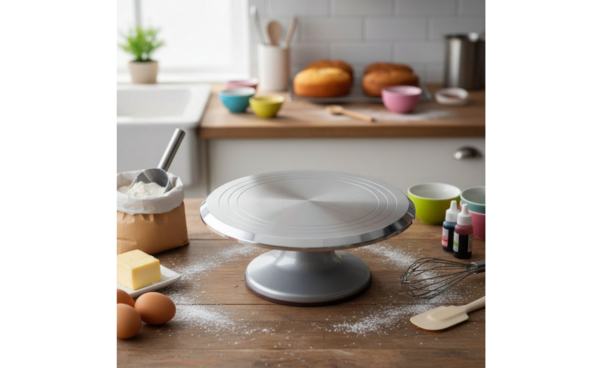 Aluminium Alloy Cake Decorating Turntable Smoothrotating Cake Turntable with Silicone Base Non-Slip Baking Tools Rotating for Bakers