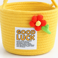 Woven Basket with Woven Handle Fibre Rope Storage Baskets, Decorative Yellow Nursery Basket for Baby Gifts