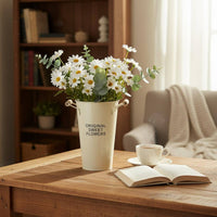 Metal Bucket Vase Multifunctional Tin Flower Pot Wooden Handles Rustic Metal Bucket for Desktop, Living Room
