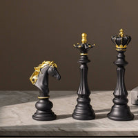 3 Pieces Resin King Queen Knight Statue Set Classic Chess Figurines with Gold Trim Refined Chess Decor Set Exquisite for Collectors, Bookshelf, Desk