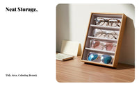 Long-Lasting 4 Slot Glasses Display Tray Easy to Clean Wood Grain Sunglasses Organizer Soft Safeguarding Lining for Countertop, Dresser Top