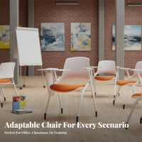 Foldable Rolling Chair with Writing Tablet Space Saving Ergonomic Mesh Back Chair Padded Seat Conference Seating Easy to Clean for Meeting Participants, Event Attendees, Distant Employees, Training Room, Classroom, Lecture Hall, Study Area