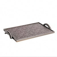 Leather Tray with Metal Frame Decorative Rectangular Tray with Handles Contemporary for Tabletop