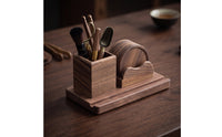 Tea Utensil Holder Walnut Wood Organizer Compact Wooden