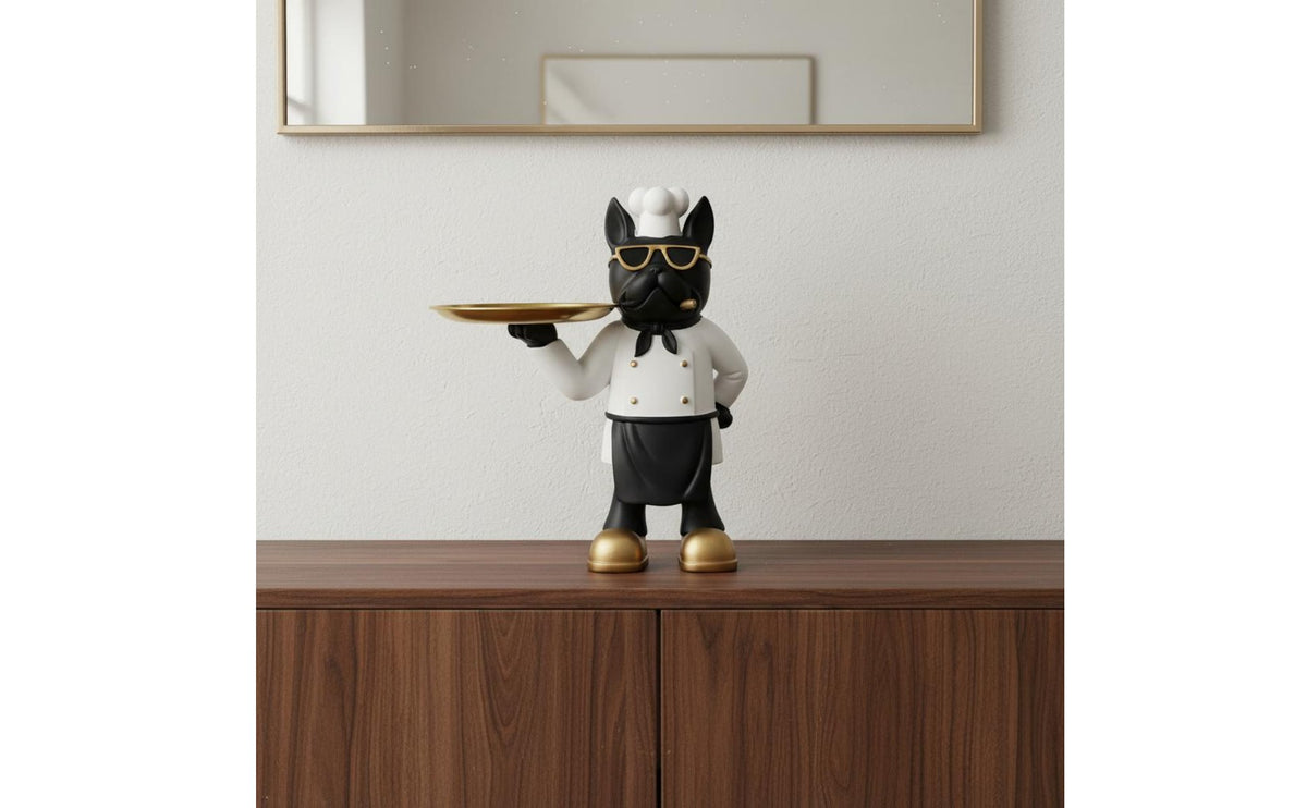 French Canine Statue Tray Creative Design French Canine Butler Statue Multi-Functional Decor Resin Dog Sculpture with Tray for Living Room, Desktop