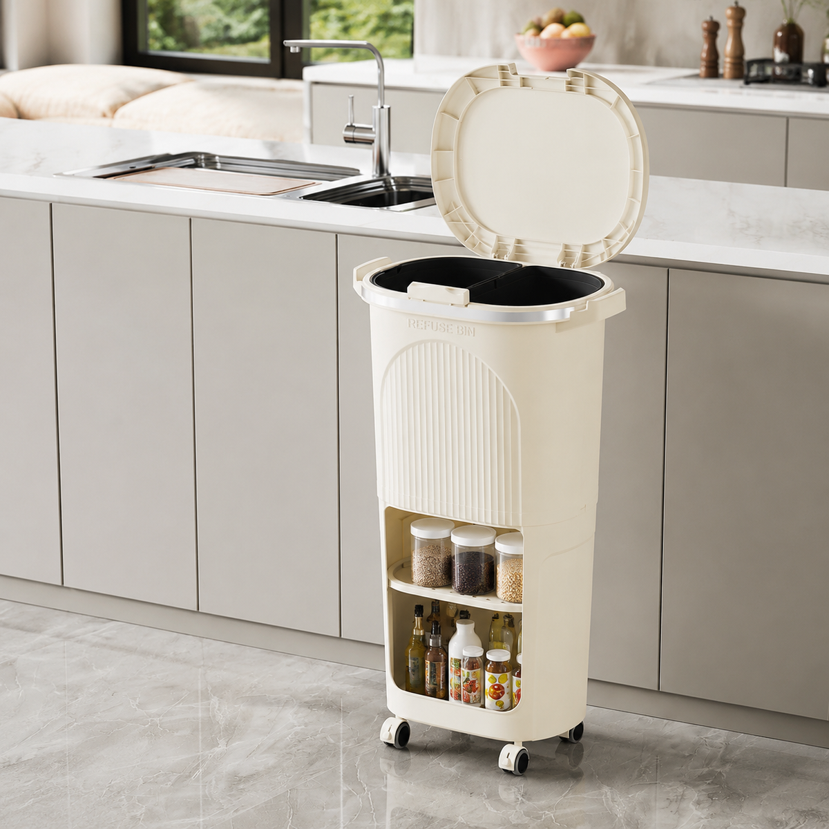 kitchen waste bin with storage